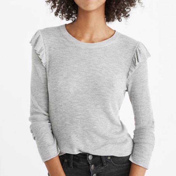 Madewell Sweaters - Madewell Ruffle Sleeves Sweater Ribbed Top M Gray